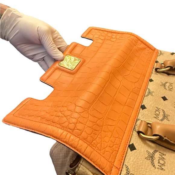 MCM Visetos Satchel with Croc-Embossed Flap - Picture 7 of 15